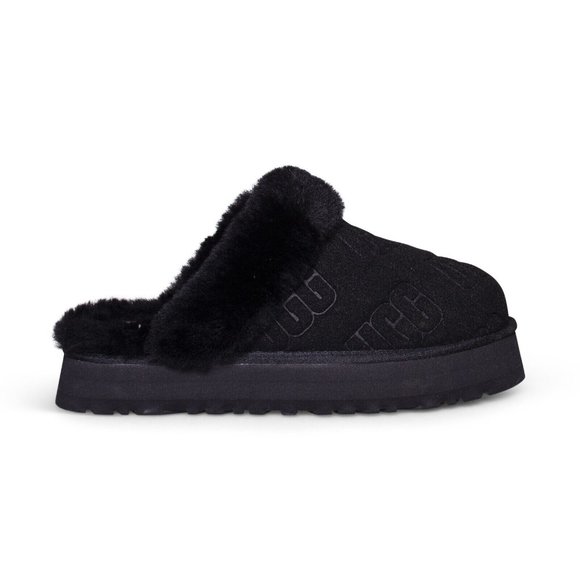 NIB UGG WOMEN'S DISQUETTE FELT SHEARLING‎ LINED SLIPPERS BLACK - Picture 1 of 7
